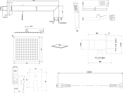 Sapho GINKO podomítkový sprchový set s pákovou baterií, 2 výstupy, chrom 1101-42-21