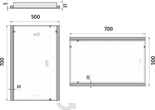 Nimco OBDELNÍKOVÁ - OSTRÉ ROHY LED zrcadlo 500x700 ZP 11001