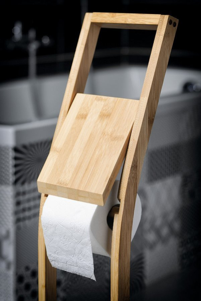 Aqualine BAMBUS stojan s držákem na toaletní papír a WC štětkou, hranatý, bambus BI026