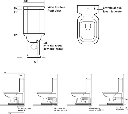 Kerasan WALDORF WC kombi, spodní/zadní odpad, černá-chrom WCSET25-WALDORF