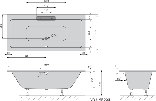 Polysan CASCATA obdélníková vana 185x85x45cm, kaskáda bílá 73836.101