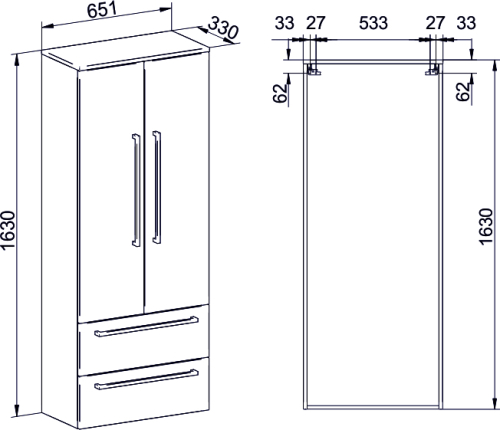 Mereo Bino, koupelnová skříňka vysoká 163 cm, dvojitá, Multidecor, Lávová šedá CN699LAS1
