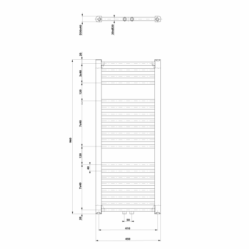 Aqualine DIRECT otopné těleso se středovým připojením 450x960 mm, bílá ELM94T
