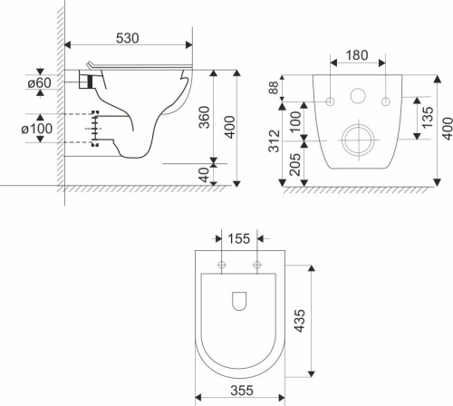 Mereo WC závěsné, RIMLESS, 530x355x360, keramické, vč. sedátka CSS113S VSD81S