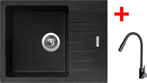Granitový dřez Sinks PERFECTO 650 Granblack + ELASTA S černá matná G24830