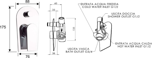 Sapho AXAMITE podomítková sprchová baterie, 2 výstupy, chrom AX42
