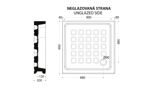 Kerasan RETRO keramická sprchová vanička, čtverec 90x90x20cm, bílá 133801