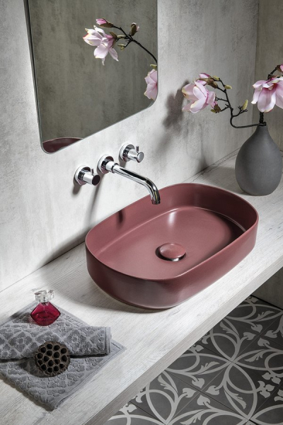 Isvea INFINITY OVAL keramické umyvadlo na desku, 55x36cm, maroon red 10NF65055-2R