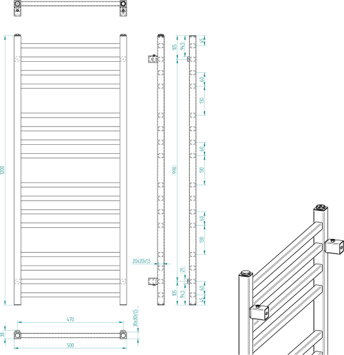 Sapho METRO otopné těleso 500x1200 mm, černá mat IR410TB
