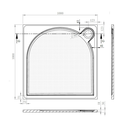Gelco LARCA sprchová vanička z litého mramoru, čtverec 100x100cm, bílá PL001