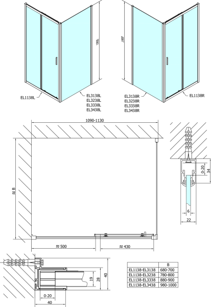 Polysan EASY sprchové dveře 1100mm, sklo Brick EL1138