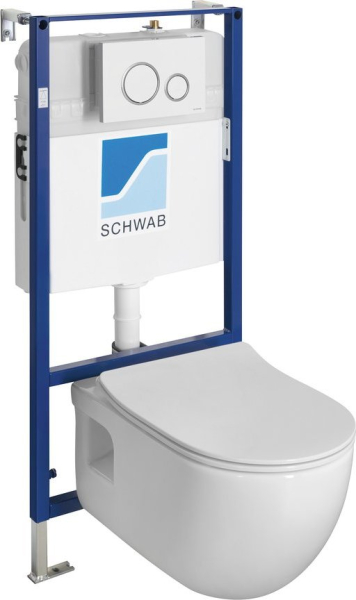 BRILLA závěsné WC Rimless bílá s podomítkovou nádržkou a tlačítkem Schwab, bílá 100614-SET5