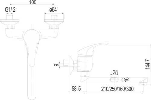 Mereo Dřezová nástěnná baterie, Lila, 100 mm, s ramínkem plochým rovným 210 mm, chrom CBEE302A