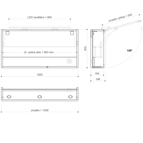 Sapho CLOE galerka s LED osvětlením 100x50x18cm, bílá CE100-0030