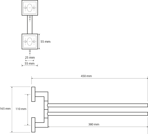 Sapho X-SQUARE dvojitý držák ručníků otočný 420mm, chrom XQ405