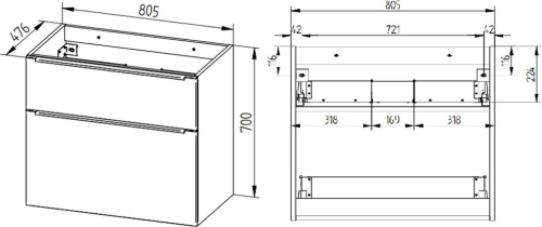 Mereo Mailo, koupelnová skříňka 81 cm, černé madlo, Multidecor, Chromix stříbrný CN591SBACST
