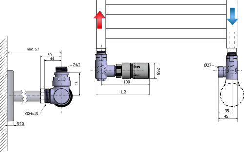 Sapho CORNER COMBI připojovací sada ventilů termostatická, levé provedení, černá mat CP3021BS
