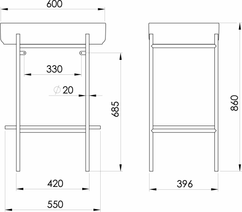 Sapho PUNO podstavec s umyvadlem 600x860x396mm, černá SKA590-2-01