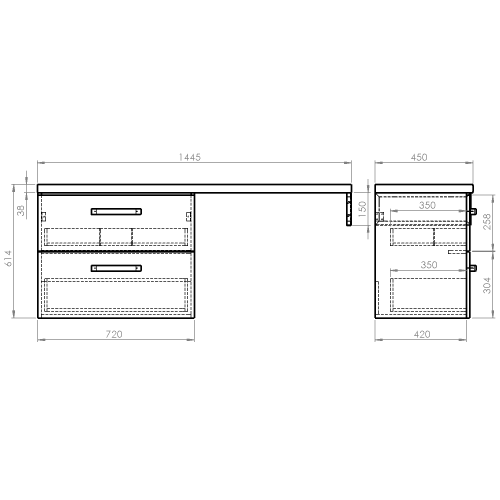 Aqualine VEGA sestava koupelnového nábytku, š. 145 cm, bílá/dub platin VG073-02