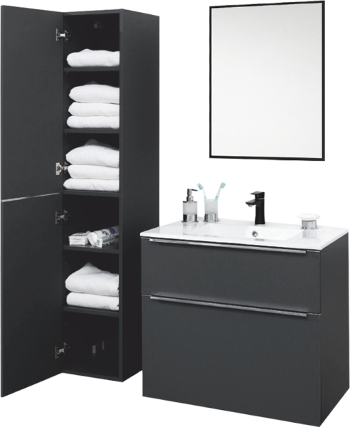 Mereo Mailo, koupelnová skříňka s keramickým umyvadlem 61 cm, antracit, chrom madlo CN530