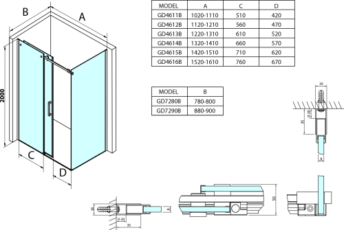 Gelco DRAGON BLACK boční stěna 800mm, čiré sklo GD7280B