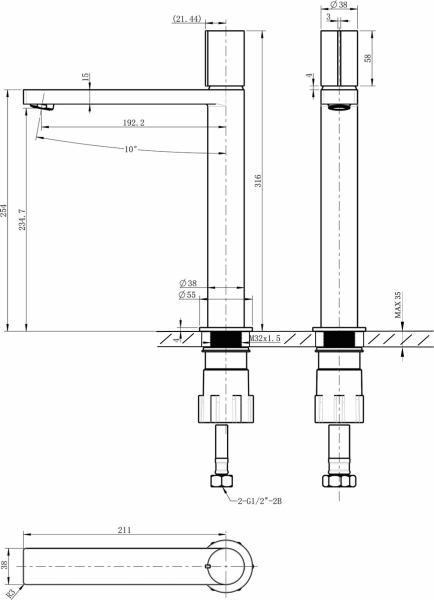 Sapho KAISA stojánková umyvadlová baterie vysoká, 235mm, chrom ZT009