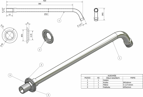 Aqualine Sprchové ramínko kulaté, 405mm, chrom T04