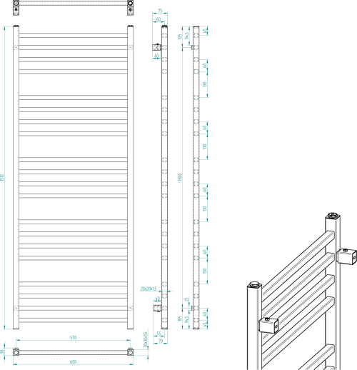 Sapho METRO otopné těleso 600x1510 mm, černá mat IR420TB