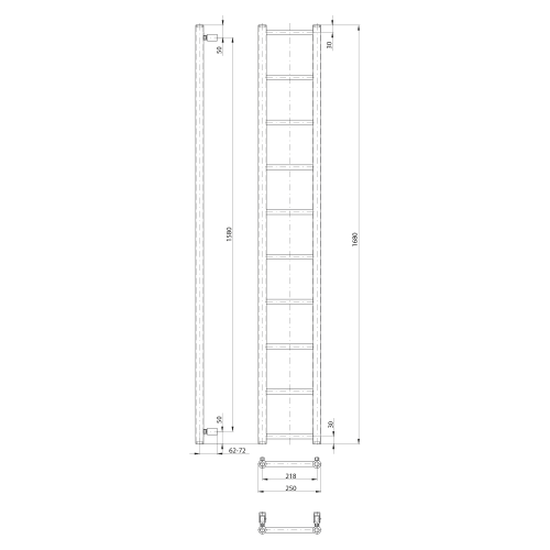 Sapho DINA otopné těleso 250x1680mm, černá mat IR377TB
