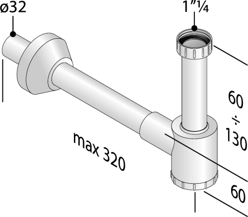 Bruckner CRONO umyvadlový sifon 5/4", DN32, bílá 151.108.0