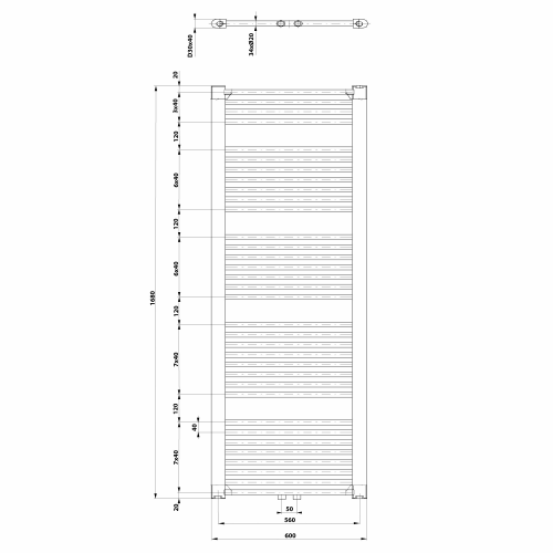 Aqualine DIRECT otopné těleso se středovým připojením, 600x1680mm, 1013 W, bílá ELM66T