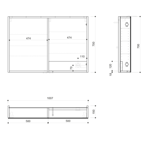 Sapho LINEX galerka s LED osvětlením, 100x70x15cm, jilm bardini LX100-0013
