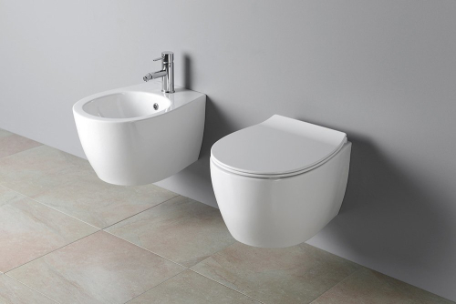 SENTIMENTI závěsné WC Rimless s podomítkovou nádržkou a tlačítkem Schwab, bílá 10AR02010SV-SET5