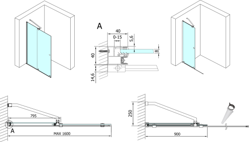 Polysan MODULAR SHOWER zástěna s pojezdy 1600 mm, černá MS5-160B