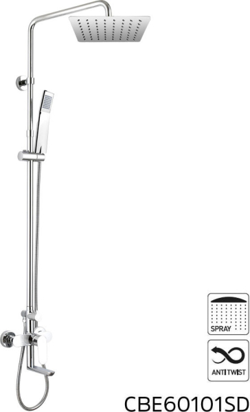 Mereo Nástenná  baterie Viana 150mm se sprch.soupravou,otoč.ramínkem, ruční a talíř.sprchou slim 200x200mm CBE60101SD