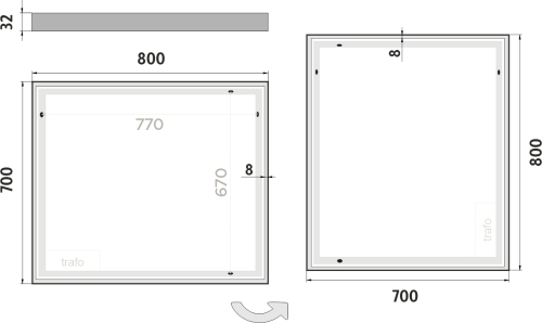 Nimco OBDELNÍKOVÁ - OSTRÉ ROHY LED zrcadlo 800x700 ZP 13003