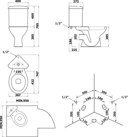 Aqualine CLIFTON rohové WC kombi, dvojtlačítko 3/6l, zadní/spodní odpad, bílá FS1PK