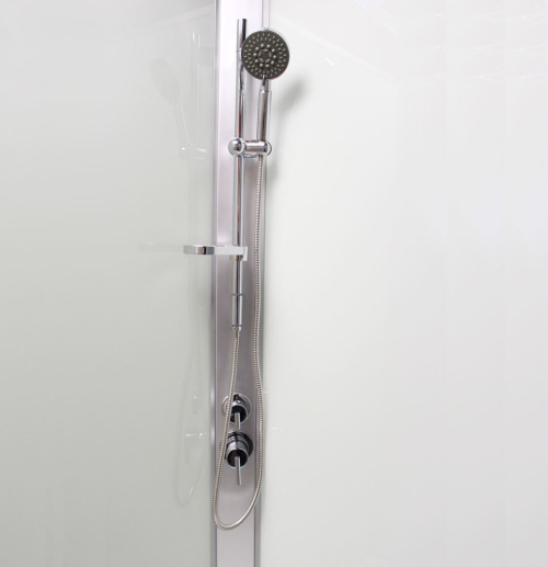 Mereo Sprchový box, čtvrtkruh, 80 cm, satin ALU, sklo Point, zadní stěny bílé, litá vanička, bez stříšky CK35172KMW