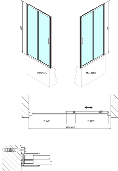 Polysan DEEP sprchové dveře posuvné 1400x1500mm, čiré sklo MD1415