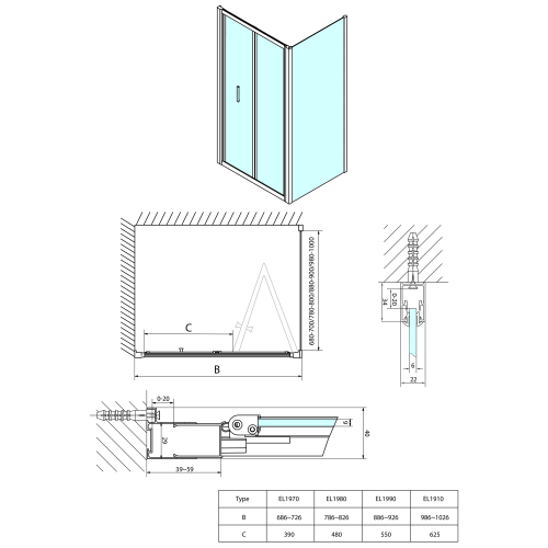 Polysan EASY čtvercový sprchový kout 900x900mm, skládací dveře, L/P varianta, čiré sklo EL1990EL3315
