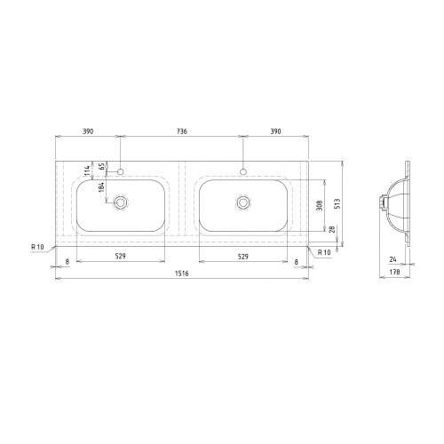 Sapho TREOS dvojumyvadlo 151, 6x51, 3 cm, rockstone, bílá mat TS152-0101