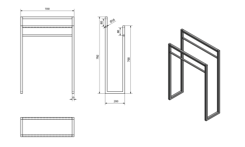 Sapho SKA stojan na ručníky 550x790x200mm, černá mat SKA301