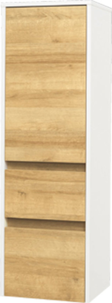Mereo Opto koupelnová skříňka vysoká 125 cm, levé otevírání, bílá/dub Riviera CN934L