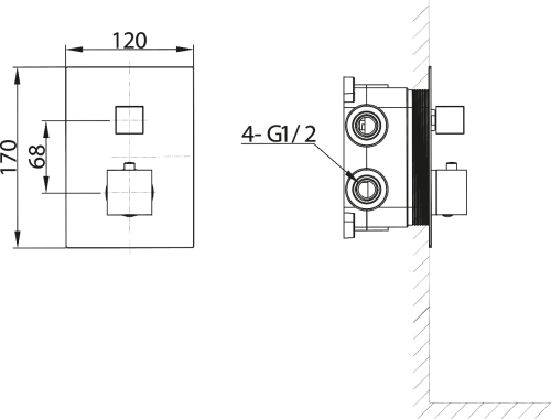 Sapho Podomítková sprchová termostatická baterie, box, 2 výstupy, černá mat 1102-32B
