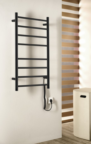 Sapho REDONDO elektrický sušák ručníků, kulatý, 500x900 mm, 75 W, černá mat ER220BV