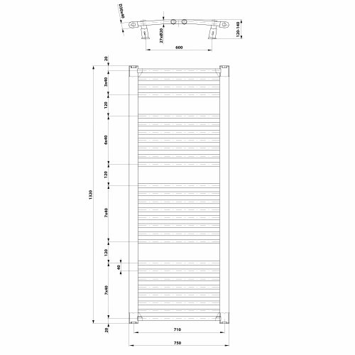 Aqualine ORBIT otopné těleso s bočním připojením 750x1320 mm, bílá ILO37T