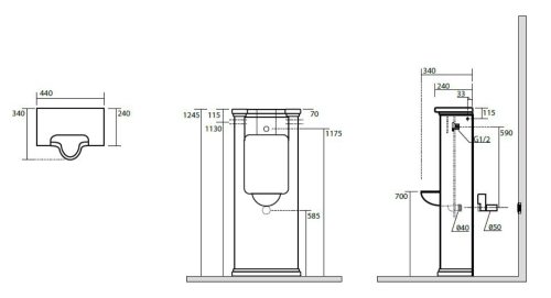 Kerasan WALDORF urinál na postavení se zakrytým přívodem vody 44x124, 5 cm, včetně sifonu, bílá 413101