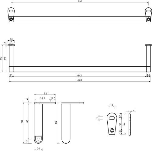 GSI CLASSIC čelní držák ručníků 75cm, chrom PACL75