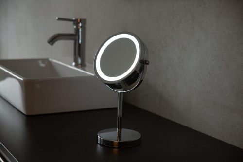 Ridder DAISY kosmetické zrcátko na postavení LED, Ø 150mm, oboustranné, chrom 03111000