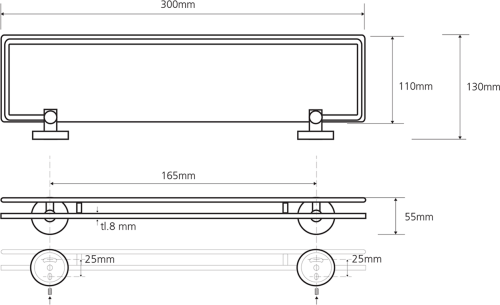 Sapho X-ROUND E skleněná polička s výklopnou hrazdou 300x130mm, mléčné sklo, chrom XR607